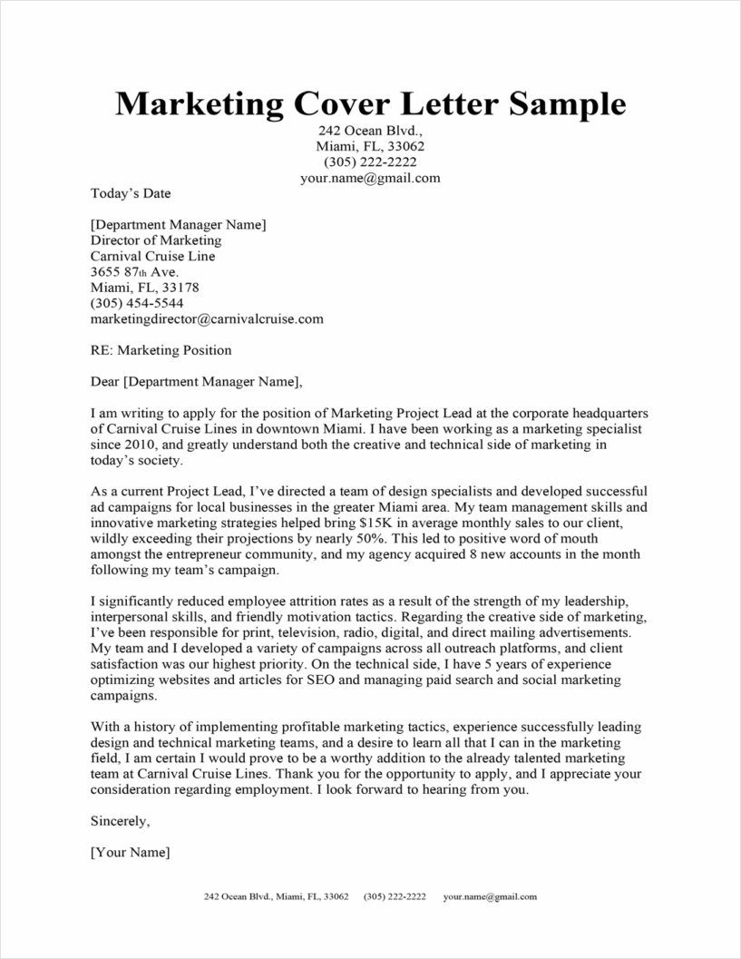 √ Printable Head Of Marketing Cover Letter Template