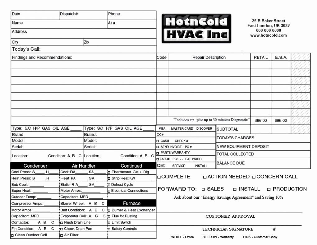 example of heating and cooling invoice template