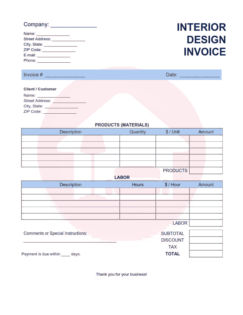 √ Interior Design Invoice Template