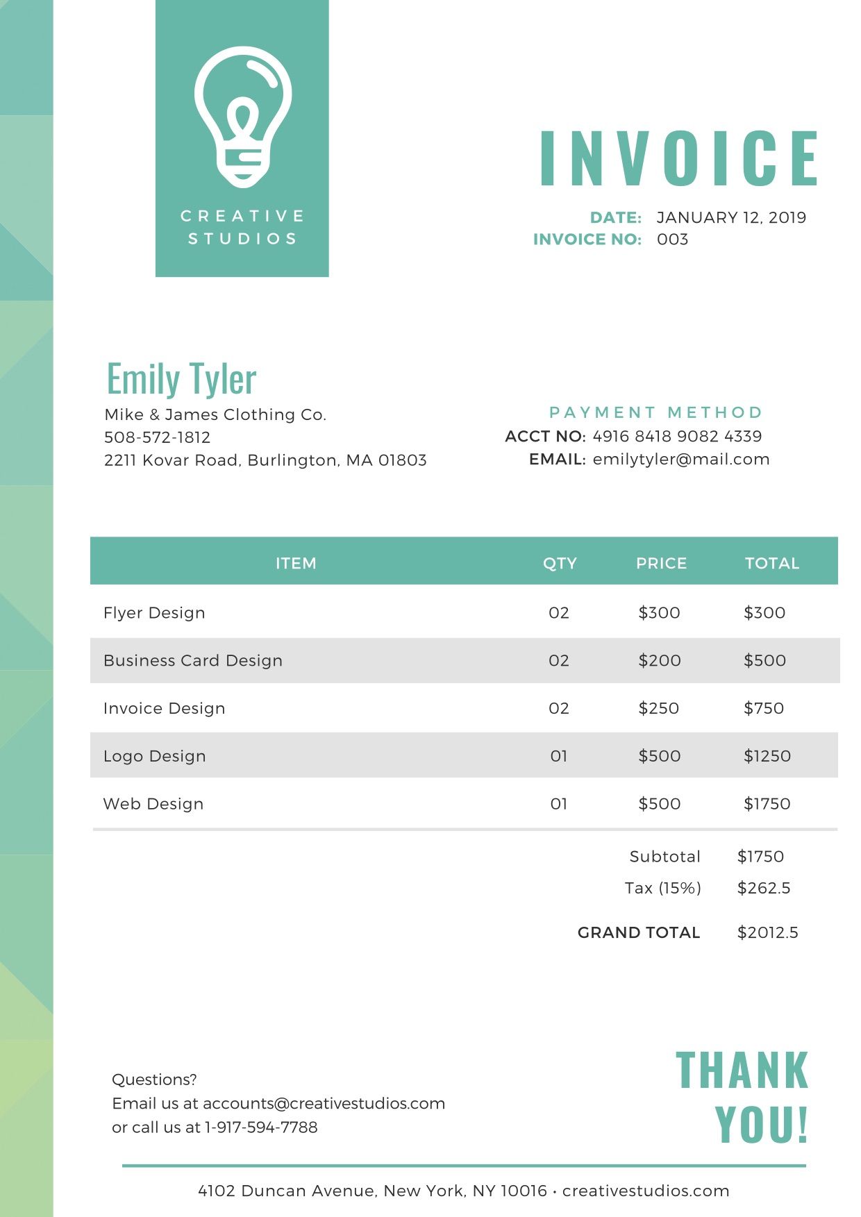 example of invoice template for designer