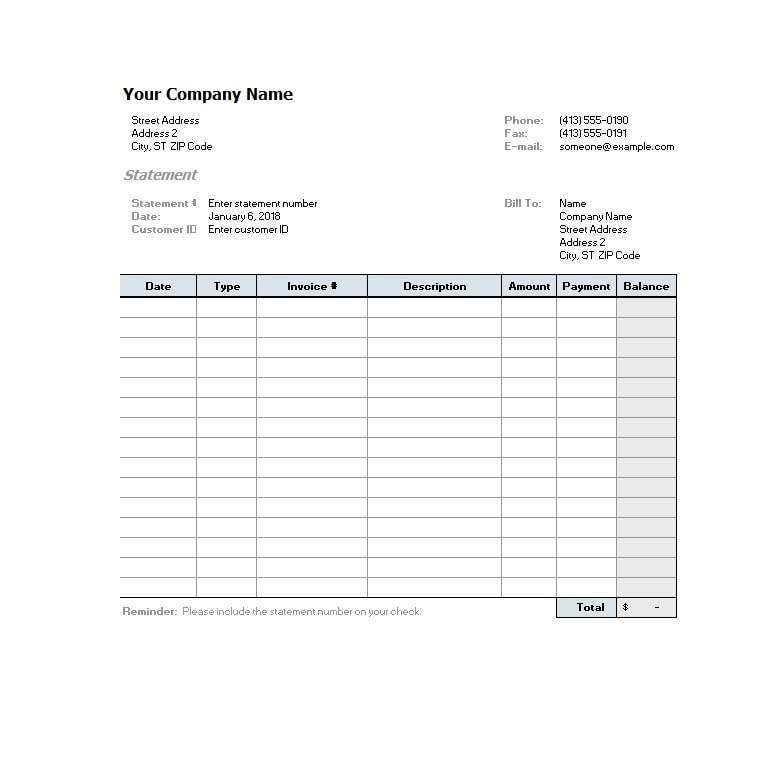 example of itemized billing statement template