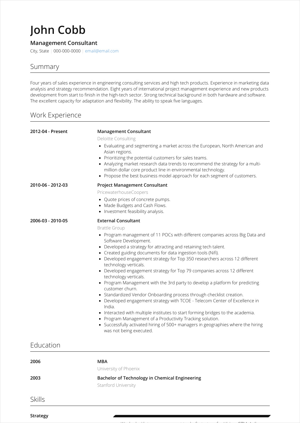 example of management consultant resume template