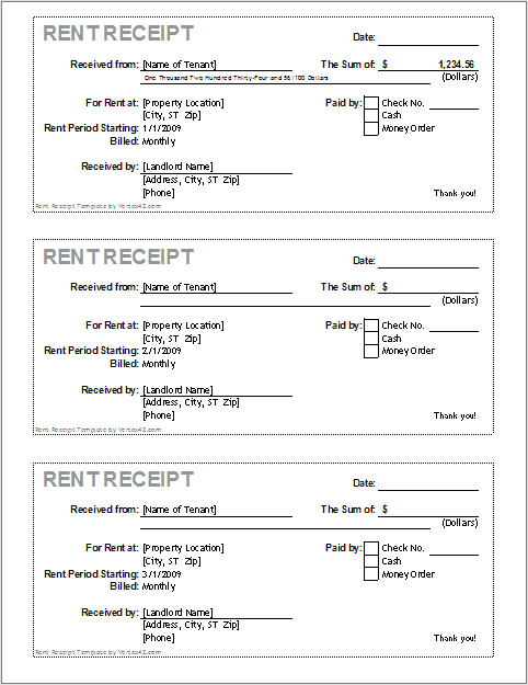 example of money rent receipt template