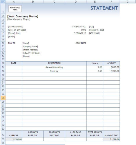 √ Monthly Billing Statement Template