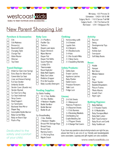 √ Free Printable Newborn Shopping Checklist Template