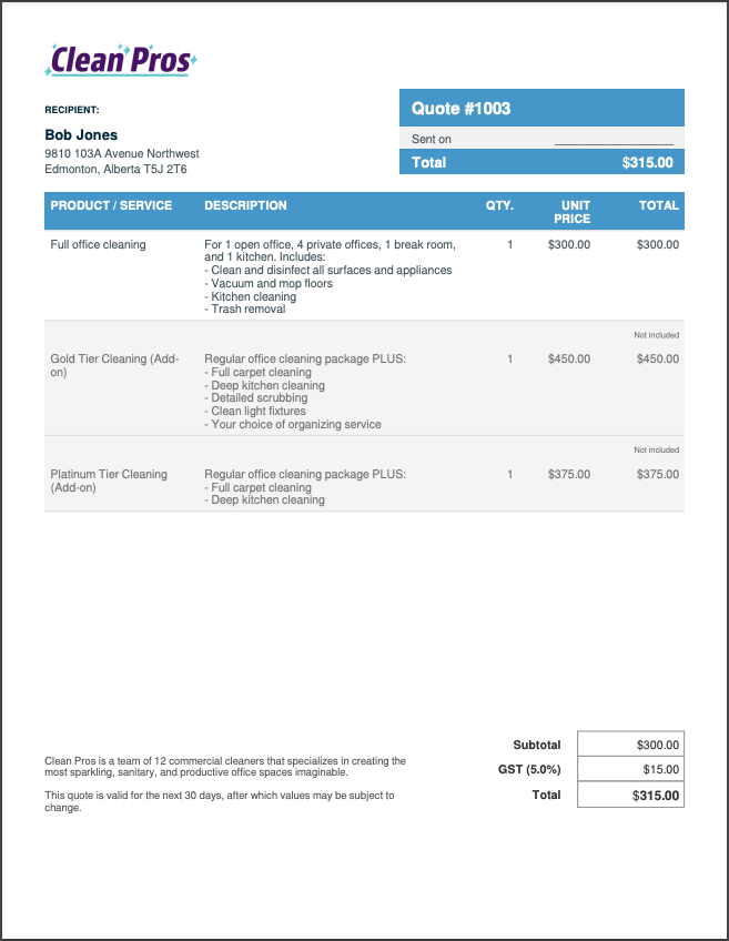 example of office cleaning estimate template