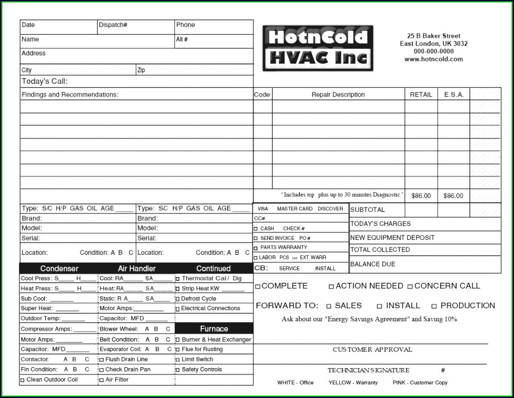 example of printable HVAC estimate template