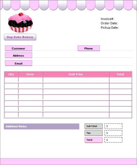 example of printable bakery invoice template