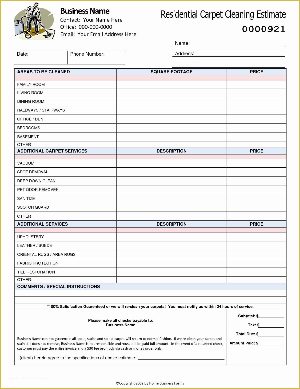 example of printable flooring estimate template