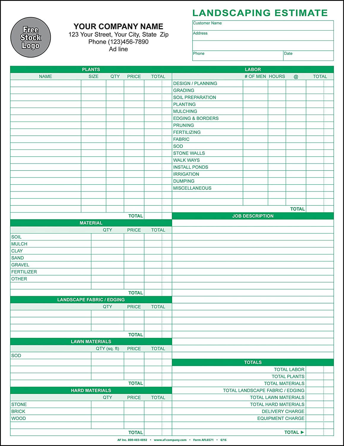 example of printable landscape estimate template