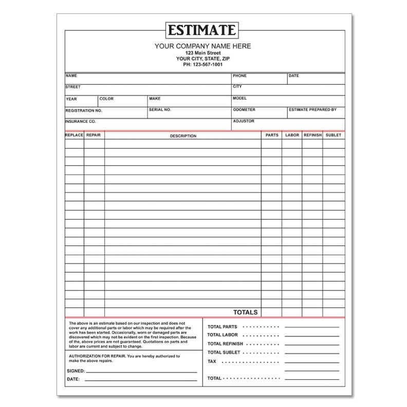 example of printable mechanic estimate template