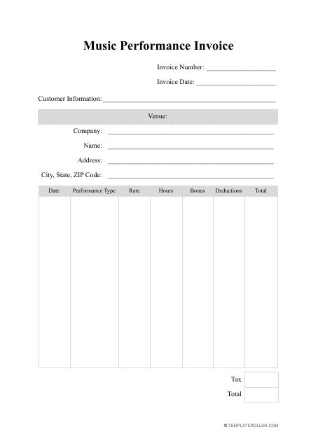 example of printable music invoice template