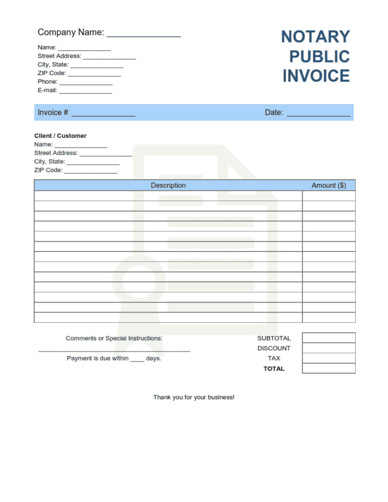 √ Printable Notary Invoice Template