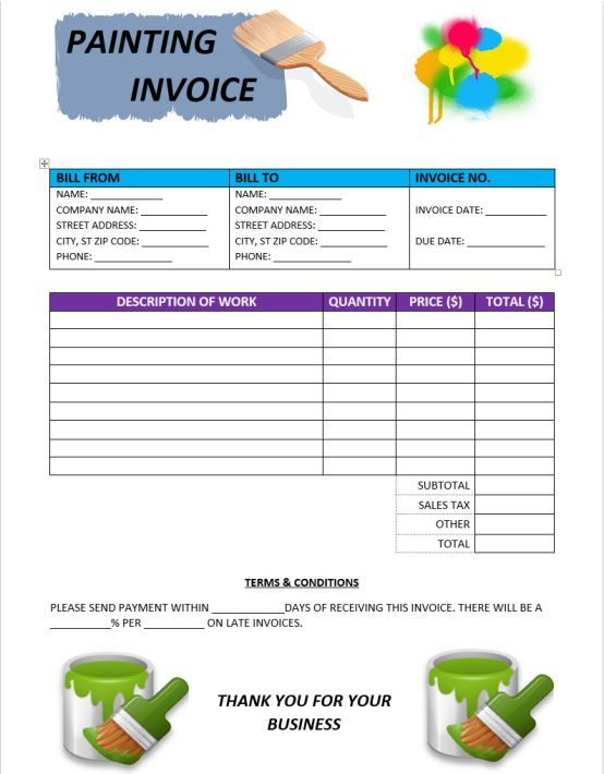 example of printable painting invoice template