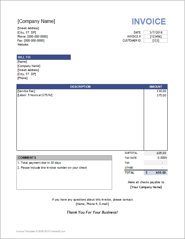 example of professional services invoice template