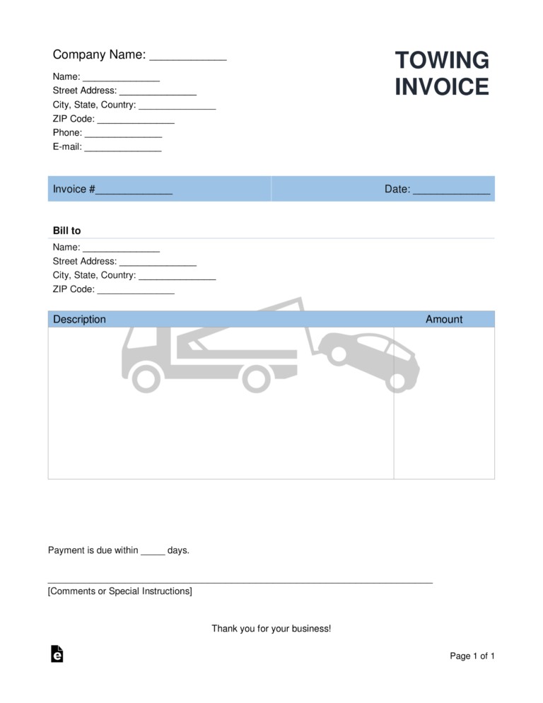 √ Towing Invoice Template