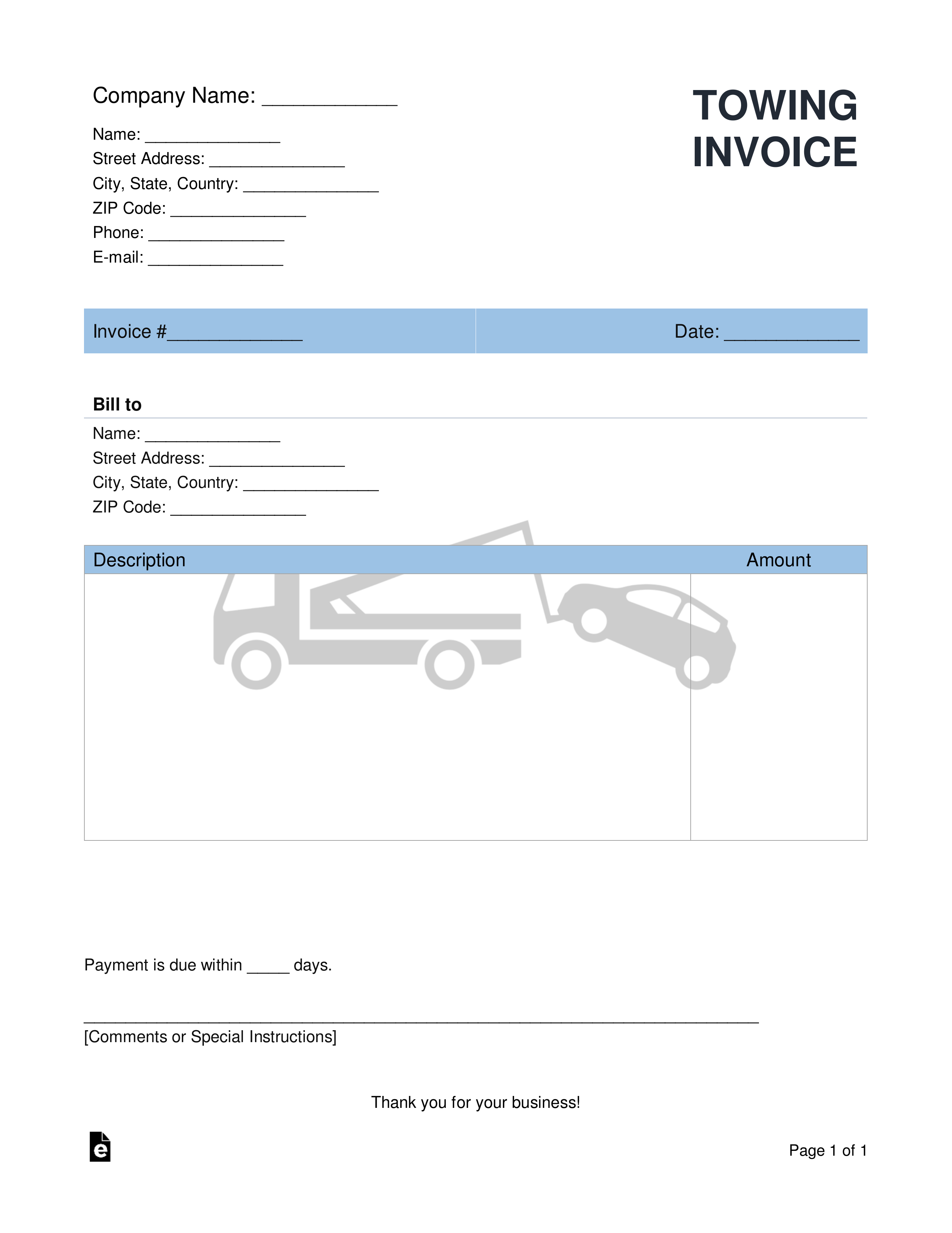 example of towing invoice template