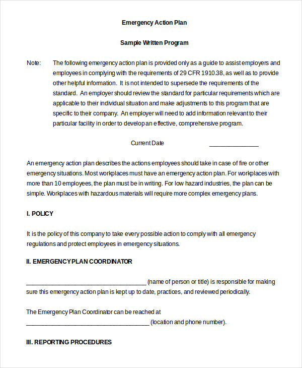 example of workplace emergency action plan template