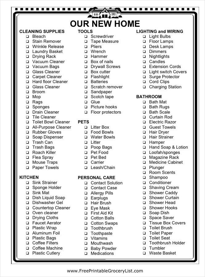 first home shopping checklist template example