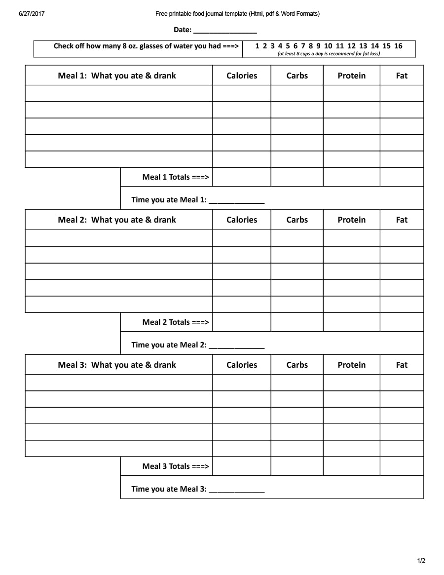 food journal template