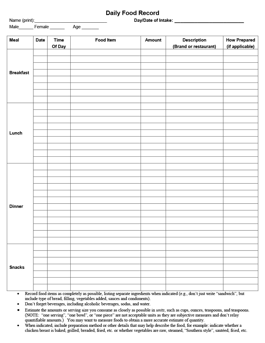 food journal template