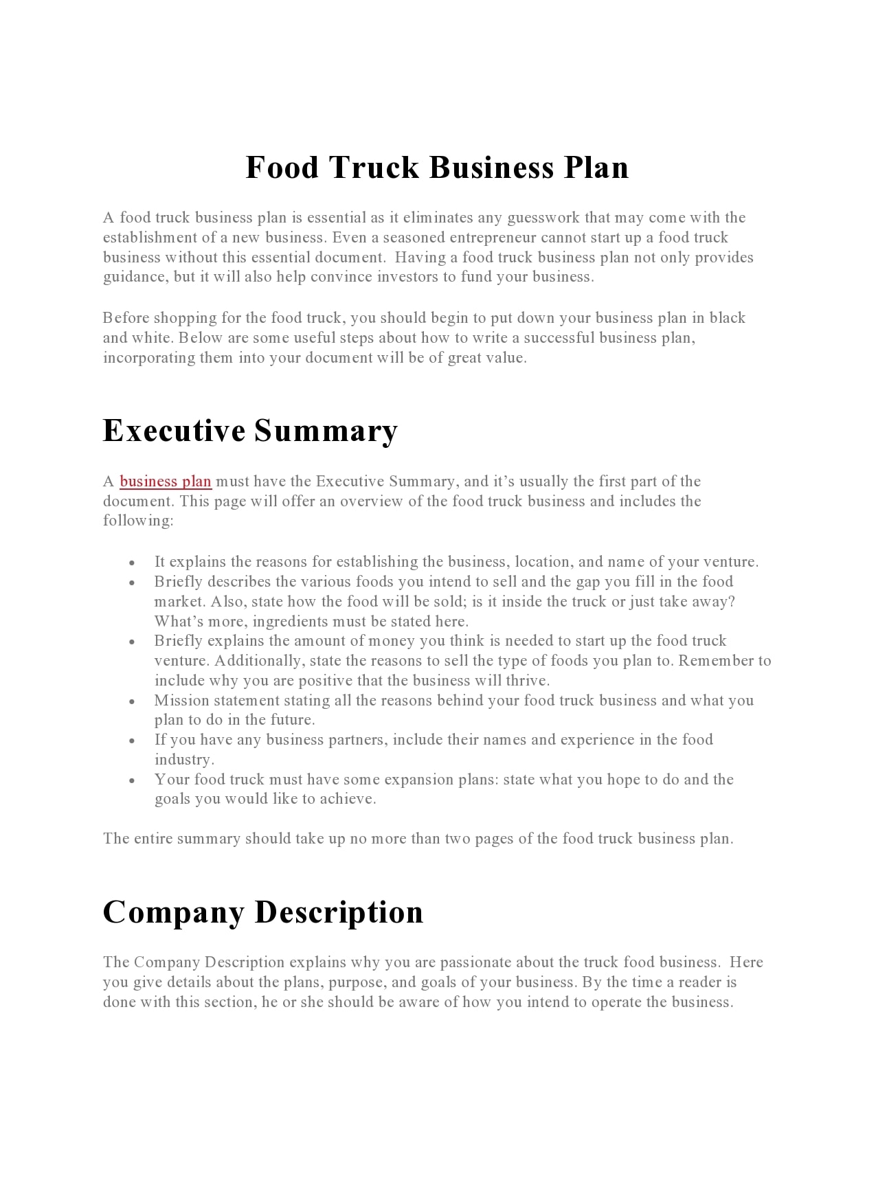 food truck business plan