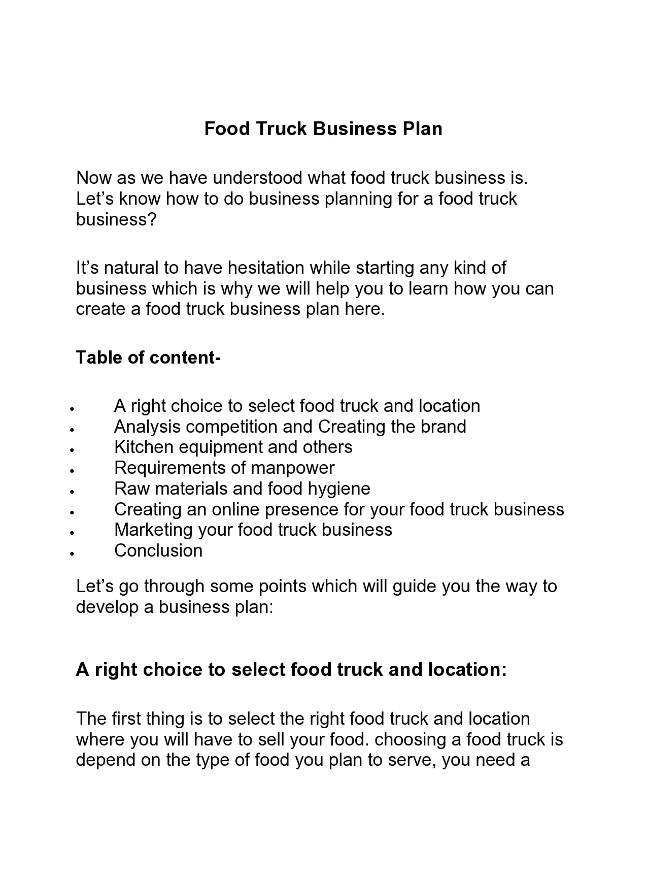 food truck business plan