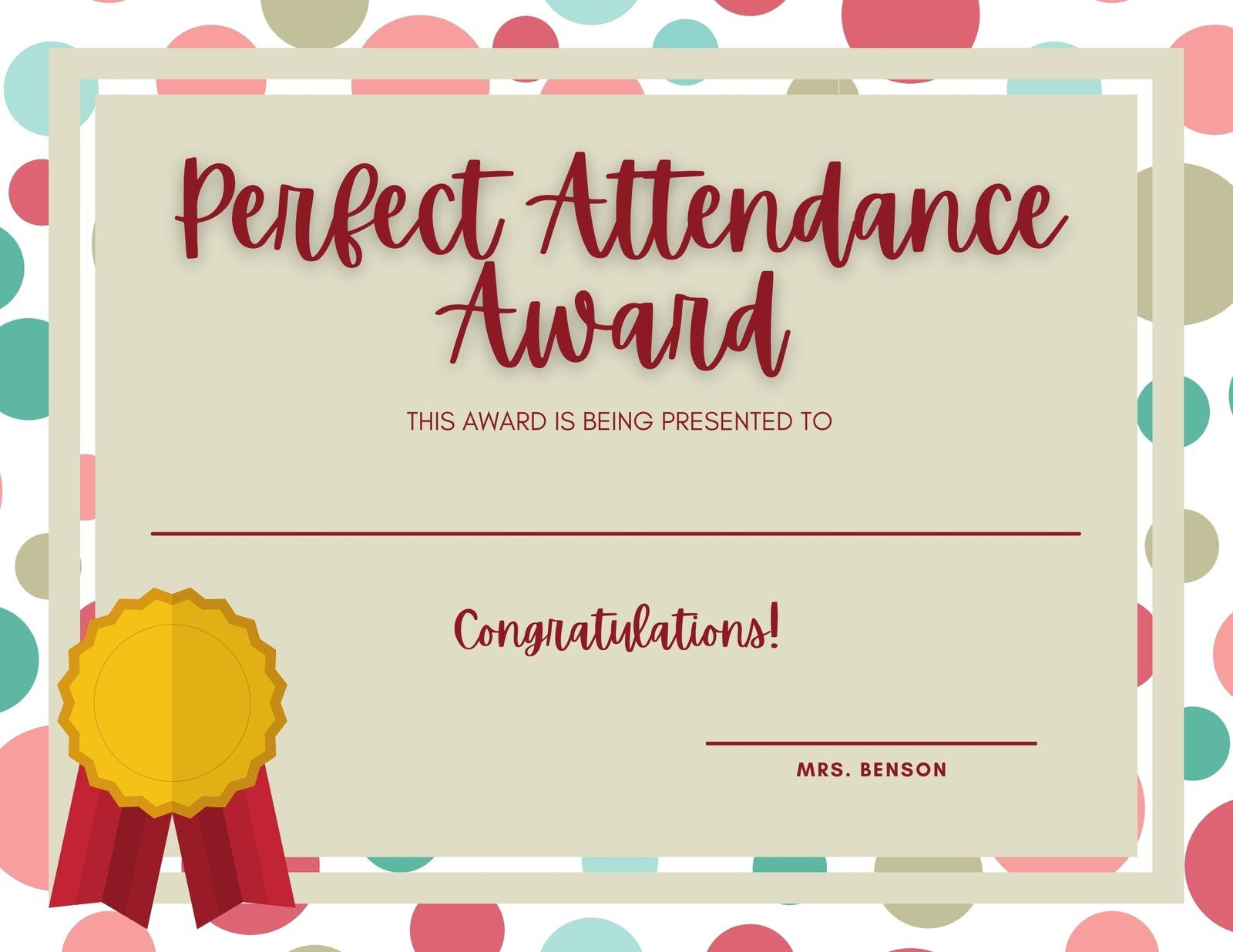 perfect attendance award certificate template