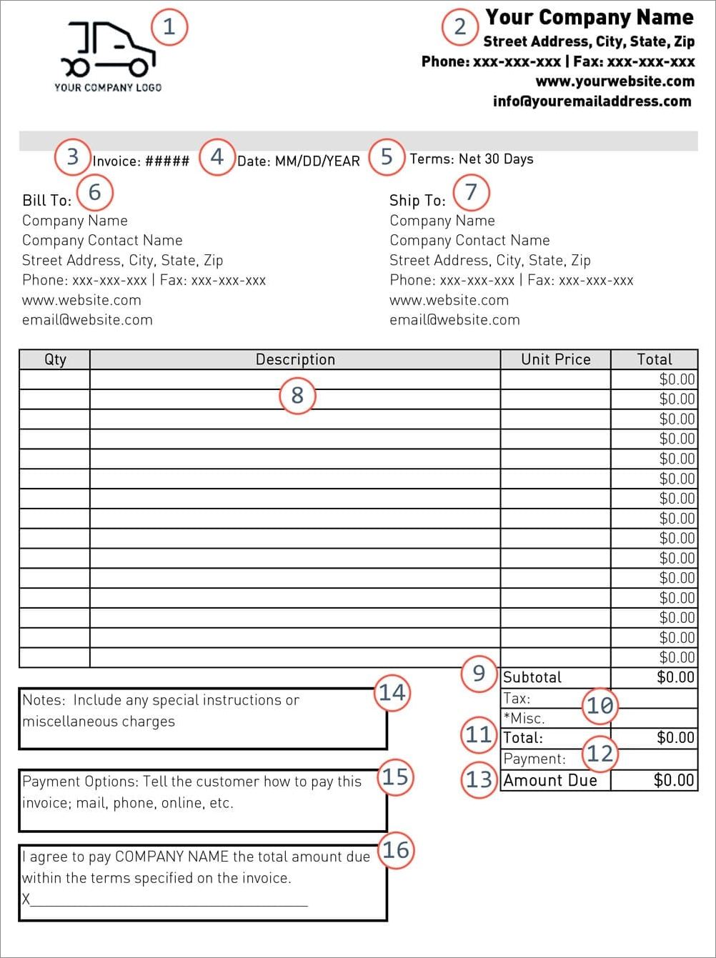 freight invoice template example