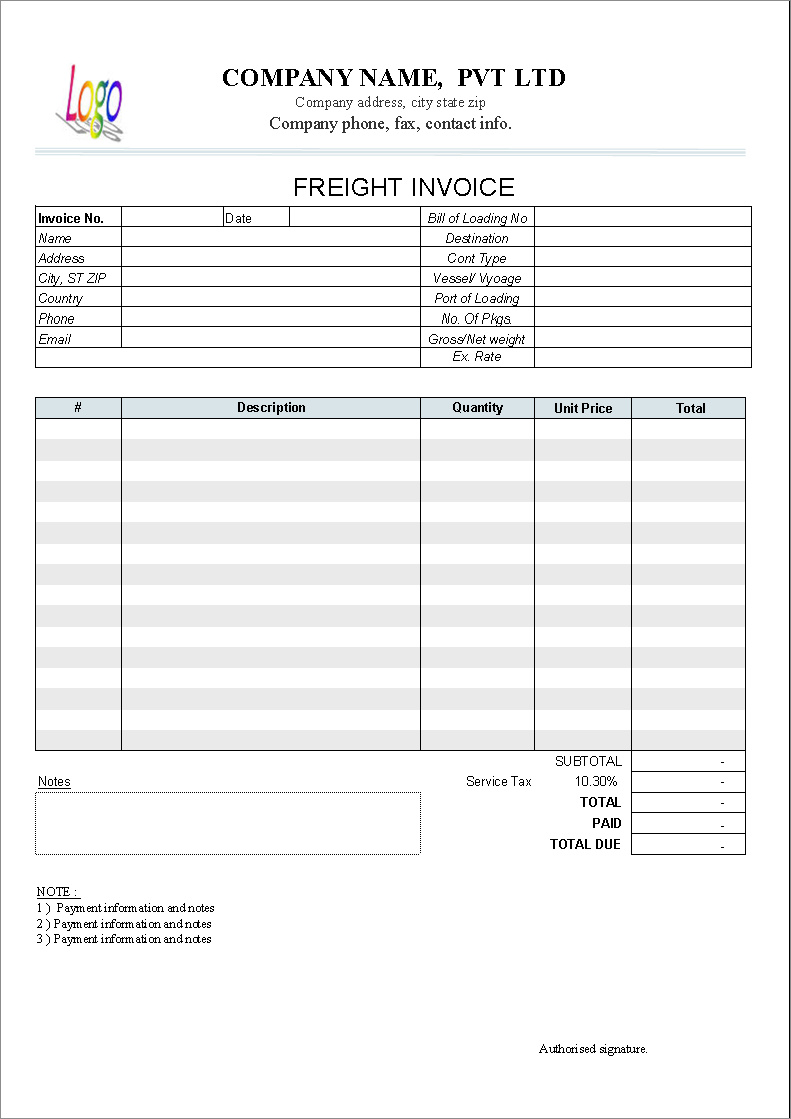 freight invoice template