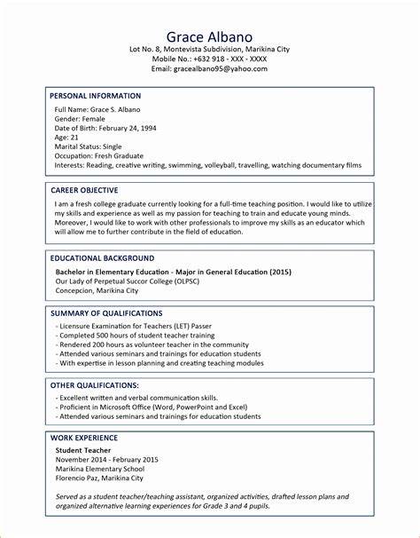 free printable fresh graduate resume template word