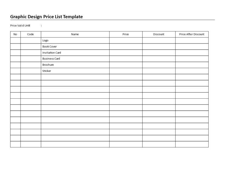 √ Graphic Design Price List Template