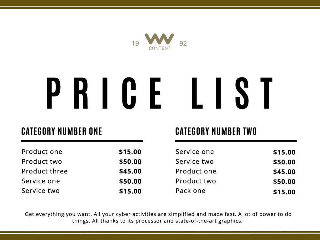 graphic design price list template