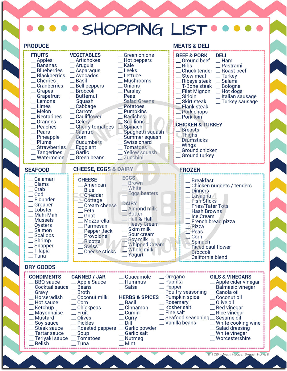 grocery shopping checklist template