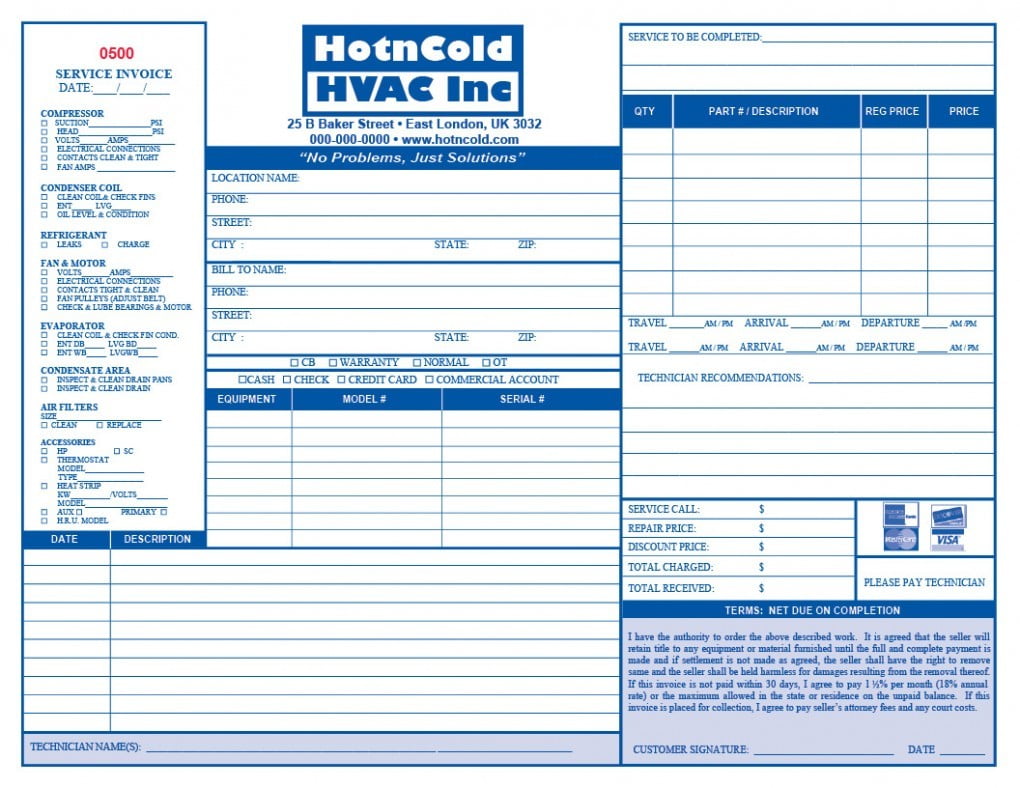 heating and cooling invoice template