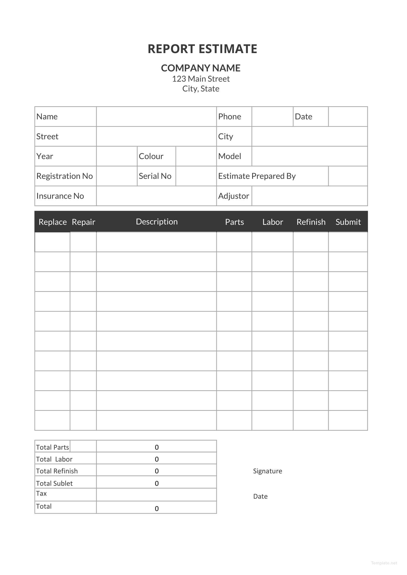 home repair estimate template sample