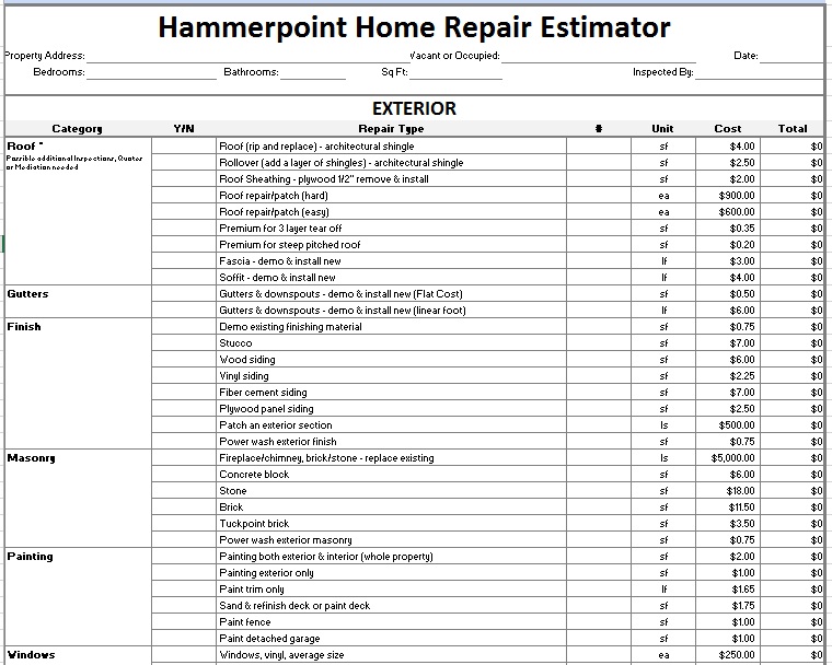 home repair estimate template