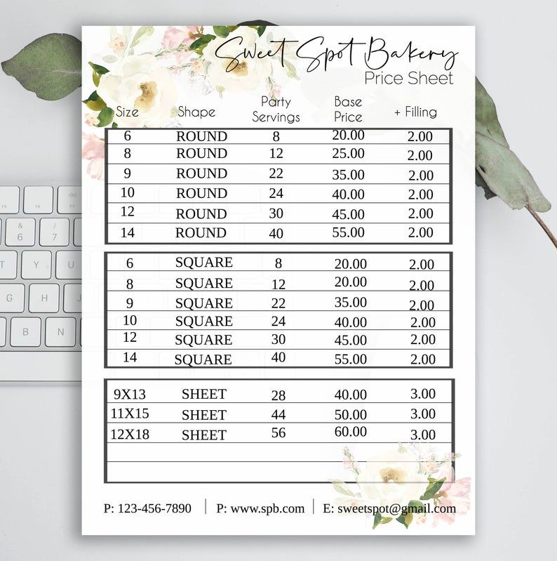 homemade cake price list template sample