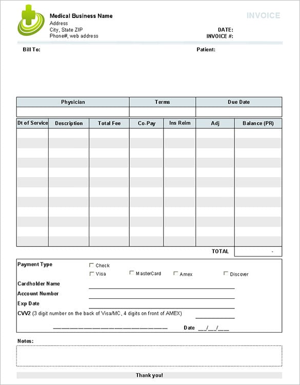 hospital invoice template sample