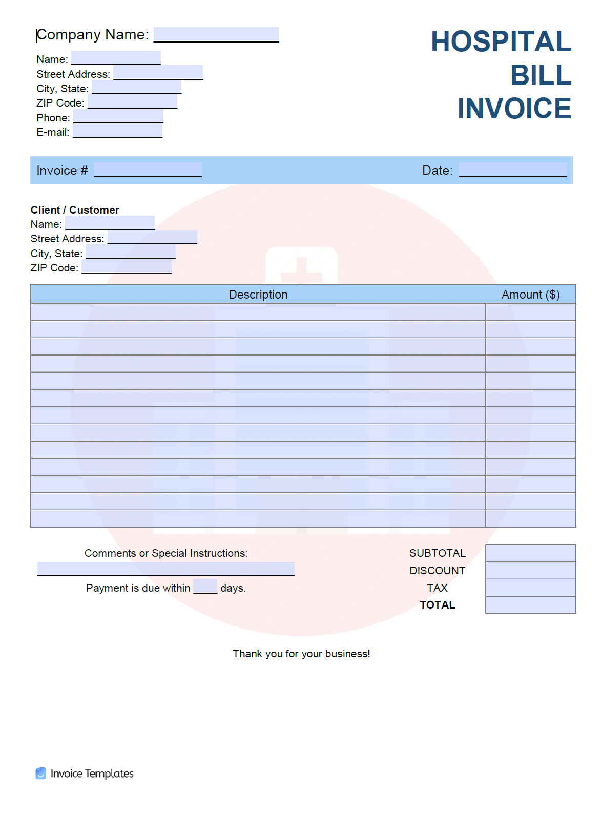 hospital invoice template