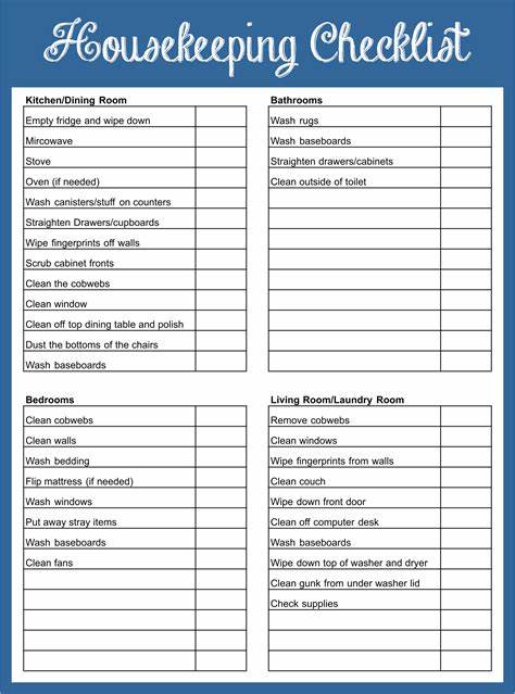 sample of housekeeping checklist template