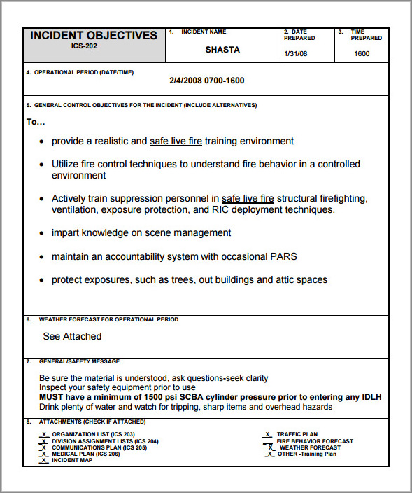 incident action plan template sample