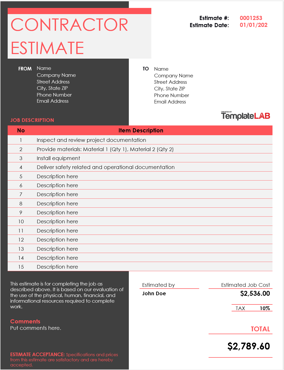 independent contractor estimate template