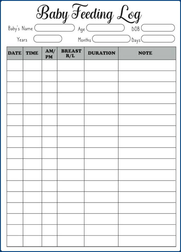 infant feeding log template sample