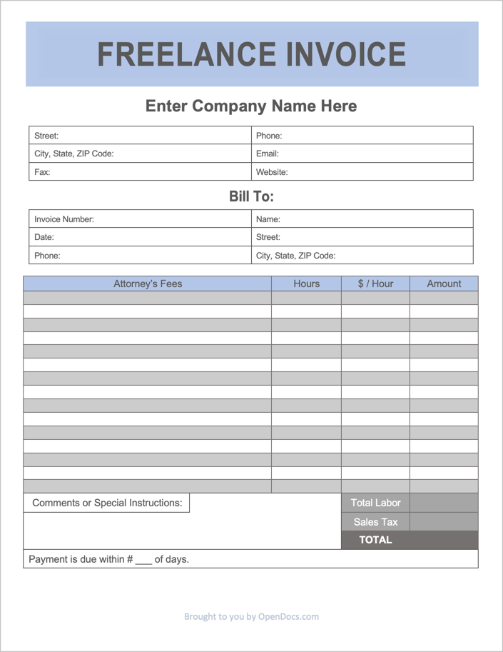 invoice template for work hours