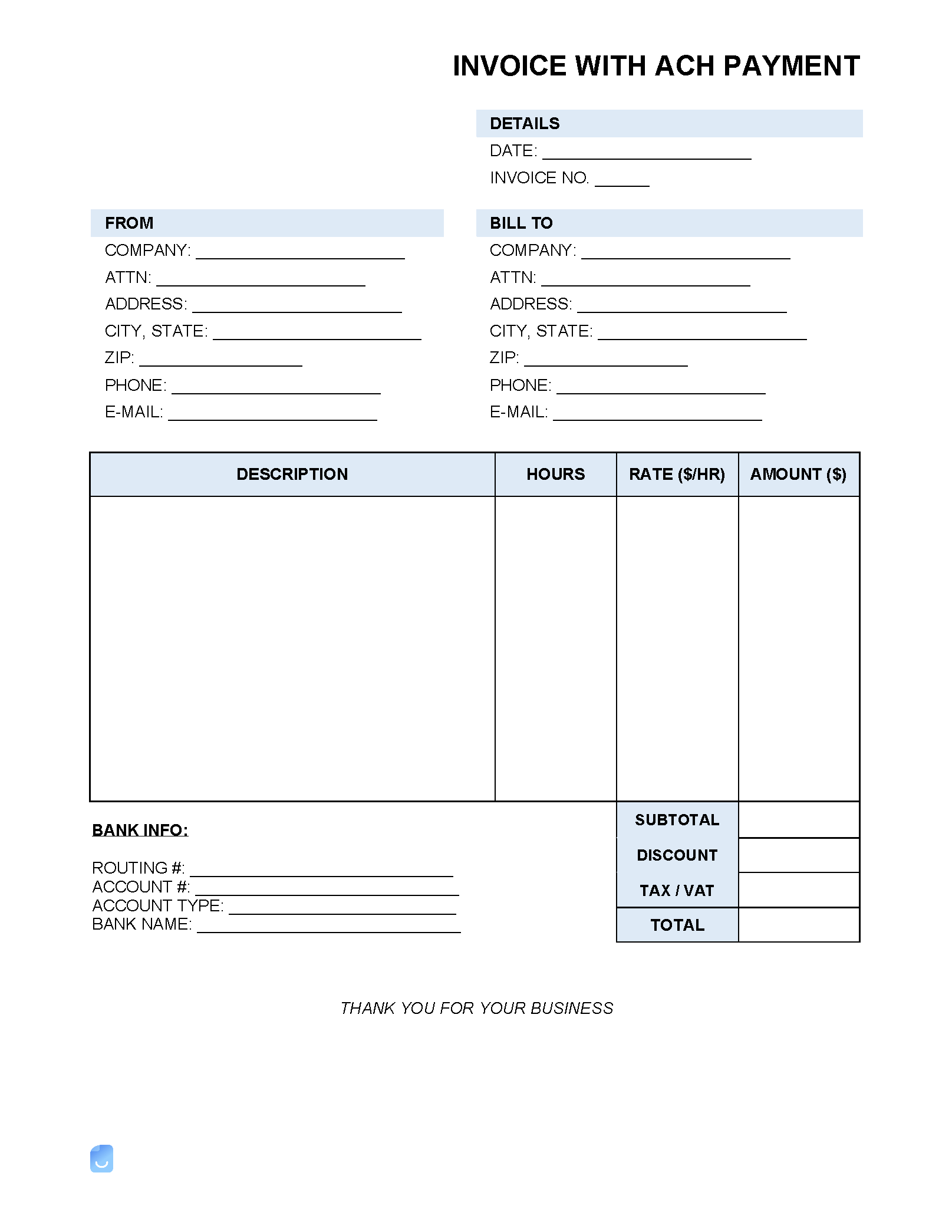 invoice template with bank details example