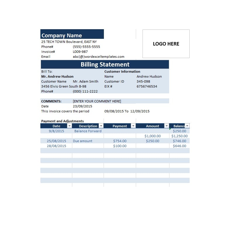 itemized billing statement template example