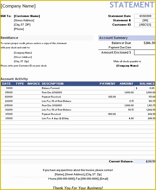 itemized billing statement template sample