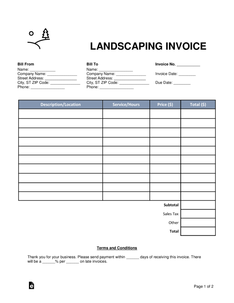 landscaping invoice template