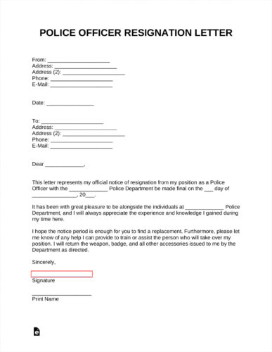 √ Printable Law Enforcement Resignation Letter Template